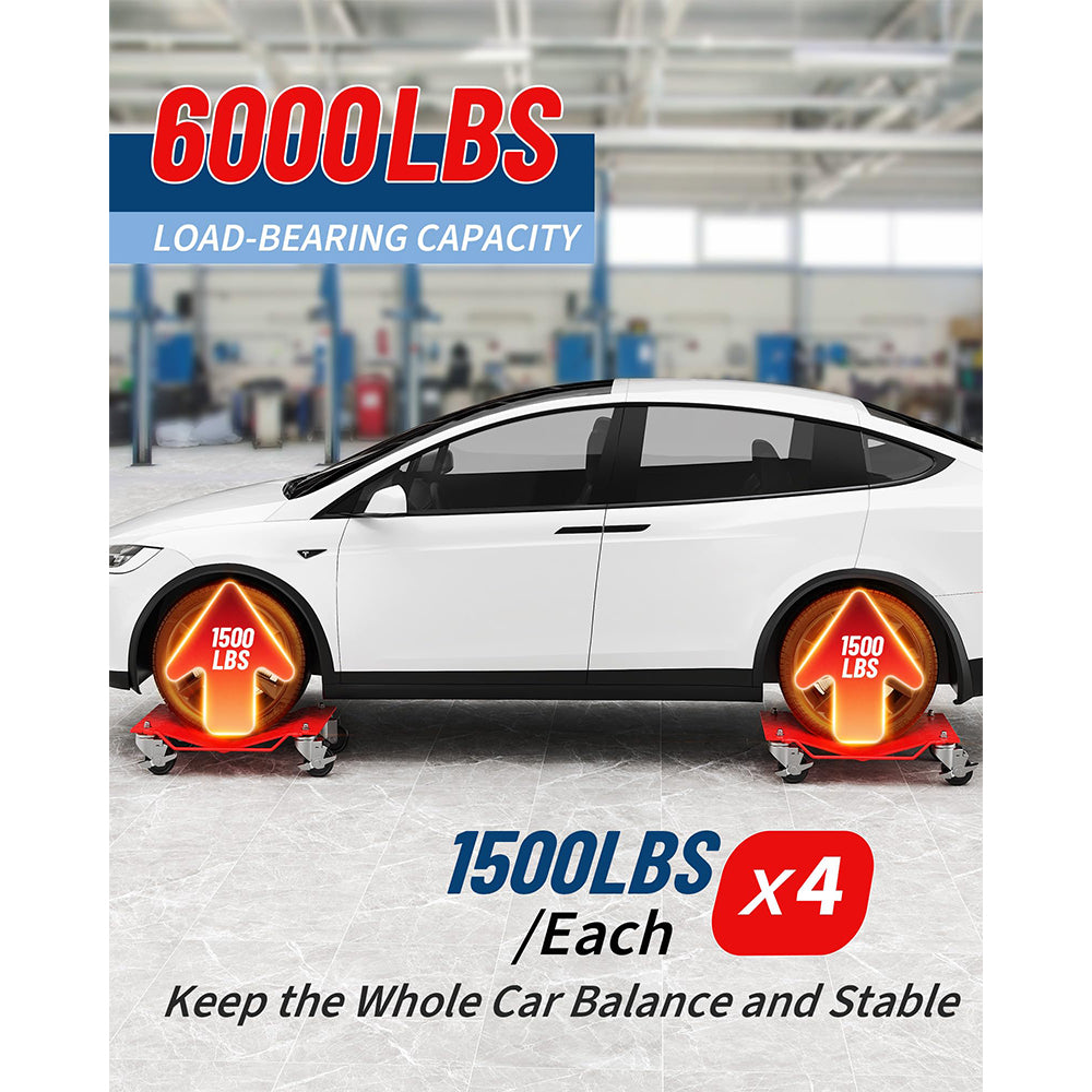 Garvee Car Wheel Dolly Set of 4 Heavy Duty Vehicle Mover with Brakes for Cars, Trucks, Trailers, Motorcycles, Red, 6000LBS Capacity