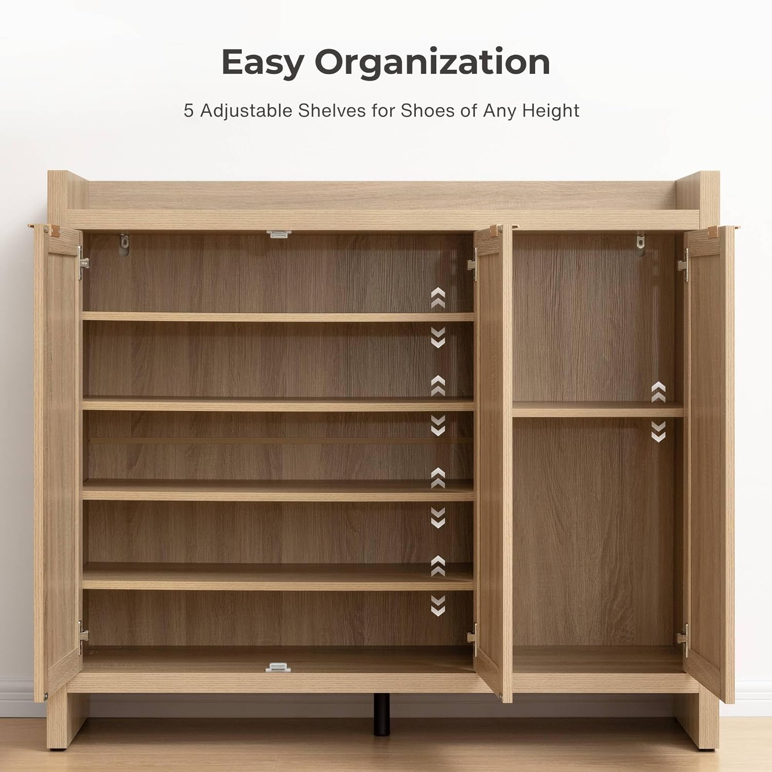 Garvee Boho 47" Rattan Shoe Storage Cabinet with 3 Doors and Adjustable Shelves for Hallway Living Room, Light Oak