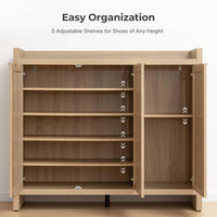 Garvee Boho 47" Rattan Shoe Storage Cabinet with 3 Doors and Adjustable Shelves for Hallway Living Room, Light Oak