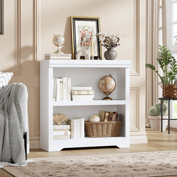 Garvee 2 Tier Bookshelf, 31.5" Tall Farmhouse Bookcase with Adjustable Shelves, 31.5" W Floor Standing Open Display Storage Rack with Anti-Slip Design for Home Office, Balcony, Library, Study / Living Room, White