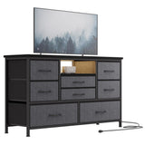 Garvee 8-Drawer Fabric Dresser + 55'' TV Stand + AC Outlets + USB Ports + MDF & Polyester + Lightweight + Bedroom, Living Room - Dark Gray