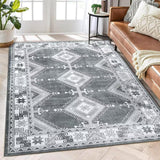 Garvee Area Rug Living Room Rugs 8x10 Large Machine Washable Boho Carpets Moroccan Diamond Washable Rug Non Slip Non Shedding Low Pile Rug for Laundry Bedroom Living Room, Grey - Gray