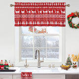 Garvee Red Boho Velvet Window Valances Xmas Tree Deer Snowflake Pattern Window Treatment Decor Curtains Window Dressing Christmas Decor for Kitchen/Living Room, 52" W x 15" L, One Panel