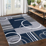 Garvee Modern Navy Blue 4x6 Washable Rug Abstract Circles Area Rug Non Slip Floor Carpet Contemporary Soft Rug Low Pile Accent Rug for Indoor Living Dining Room - Navy Blue