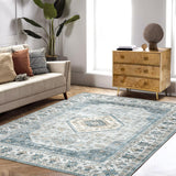 Garvee 8x10 Area Rug Vintage Area Rug Stain Resistant Indoor Area Rug Low Pile Non Slip Waterproof Area Rug Machine Washable Rug for Living Room Bedroom, 8' x 10' Blue - Green