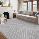 Garvee Large Area Rug Light Grey 10x13 Living Room Rug Indoor Non Slip Geometric Large Bedroom Area Rug Stain Resistant Modern Dining Room Throw Rug Low Pile Contamporary Carpet for Office Home Decor - Light Gray