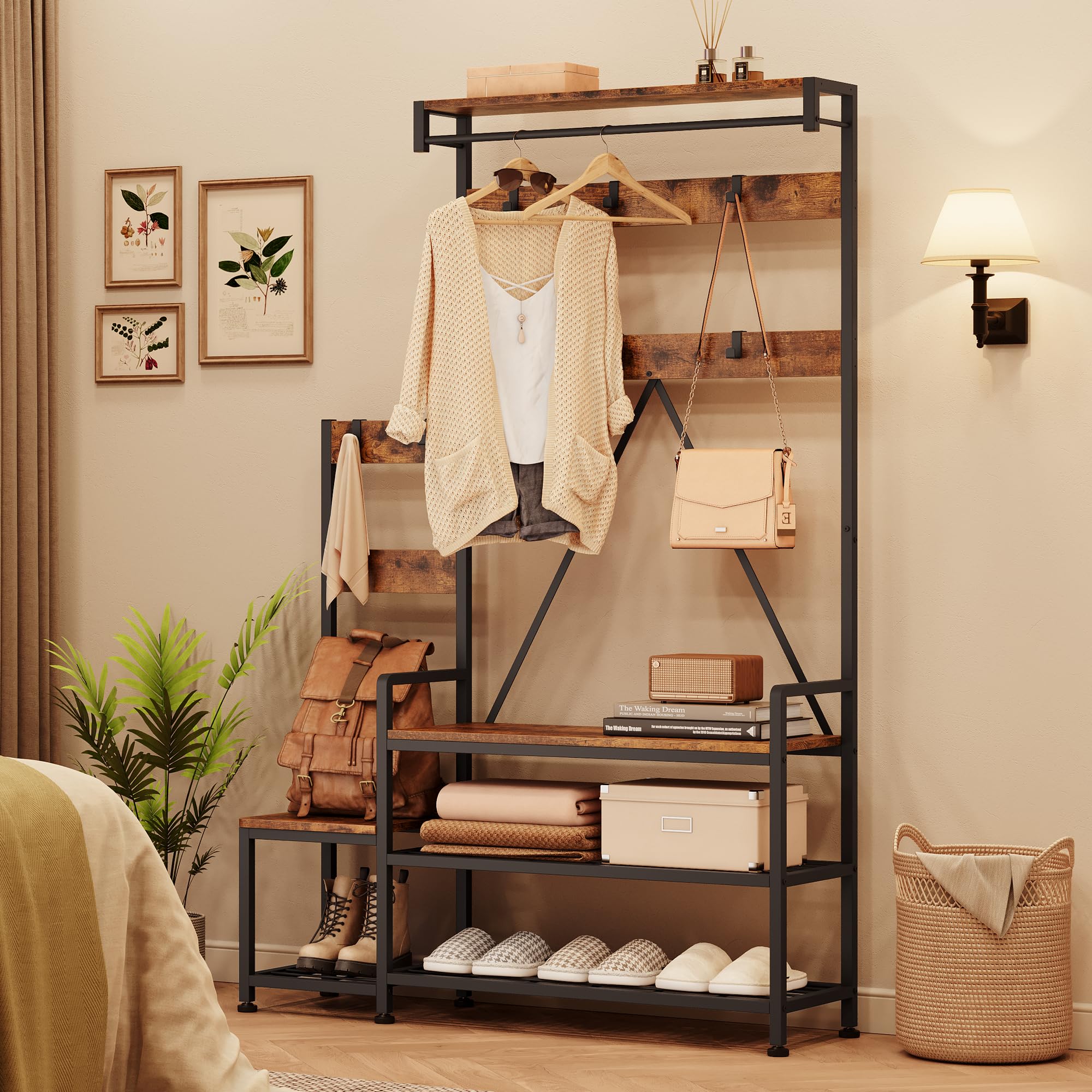 GARVEE Coat Rack Shoe Bench - Versatile Entryway Organizer