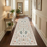 Garvee Floral Runner Rug 2x6 Washable Peacock Print Soft Non-Slip Low Pile Thin Carpet Beige for Hallway Kitchen Nursery - Beige