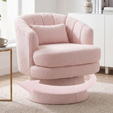 Garvee 360° Swivel Barrel Accent Chair with Lumbar Pillow, Soft Upholstered Single Armchair, Round Base for Living Room/Bedroom/Vanity - Waist Pillow | Stuffed Fur | Pink - Pink