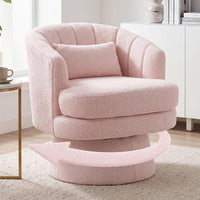 Garvee 360° Swivel Barrel Accent Chair with Lumbar Pillow, Soft Upholstered Single Armchair, Round Base for Living Room/Bedroom/Vanity - Waist Pillow | Stuffed Fur | Pink