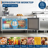 Garvee Stainless Steel Commercial Refrigerators 72 in W for Restuarant, 2 Door 18 Cu.Ft Worktop Undercounter Refrigerator Bar, Shop, Etc