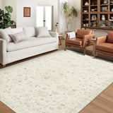 Garvee 9' x 12' Ivory Green Vintage Persian Floral Area Rug, Washable Non-Slip Low-Pile Carpet for Living Room, Bedroom and Dining Room