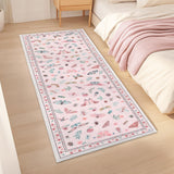 Garvee 2x6 Runner Rug Floral Insect Pink Washable Non-Slip Low Pile Soft Carpet for Kitchen Hallway Laundry - Pink