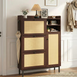 Garvee Shoe Cabinet with 3 Flip Drawers Slim Narrow Freestanding Organizer for Entryway Hallway Foyer Dark Cherry - Brown