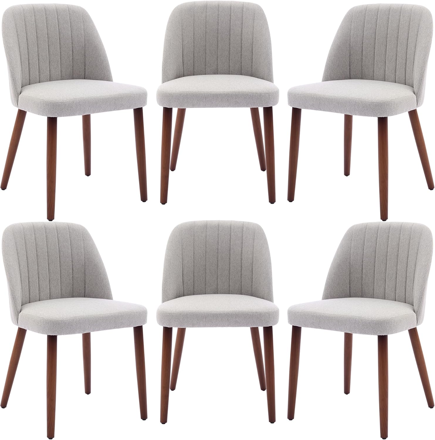 Garvee Set of 6 Mid-Century Modern Fabric Upholstered Dining Chairs with Padded and Solid Wood Legs, Grey