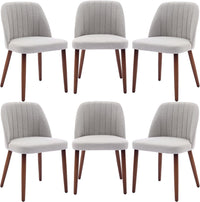 Garvee Set of 6 Mid-Century Modern Fabric Upholstered Dining Chairs with Padded and Solid Wood Legs, Grey