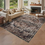 Garvee 8x10 Washable Vintage Living Room Area Rug Non-Slip Brown Low Pile Stain Resistant Carpet - Brown