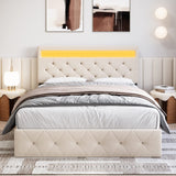 Garvee Full Bed Frame with LED Lights Headboard, LED Bed Frame with Fast-Charging USB Port, Upholstered Platform Bed Frame, No Box Spring Needed, Easy Assembly, Beige - Beige