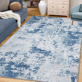 Garvee Abstract Blue 5x7 Area Rug Living Room Modern Anti-Slip Area Rug Low Pile Distressed Rug Machine Washable Coastal Grey Rugs Floor Mats for Home High Traffic Area - Blue