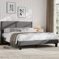 Garvee Queen Size Bed Frame with Upholstered Headboard, Queen Size Platform Bed Frame with Wooden Slat Support, Easy Assembly Platform Bed, No Box Spring Needed & Noise Free, Gray