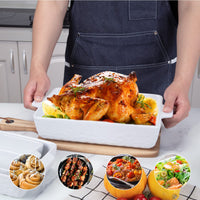 Garvee Ceramic Baking Dish Set of 3, Rectangular Casserole Dish for Oven with Handles, Deep Lasagna Baking Pans for Cooking, Kitchen, Cake Dinner, Banquet, Daily Use, White