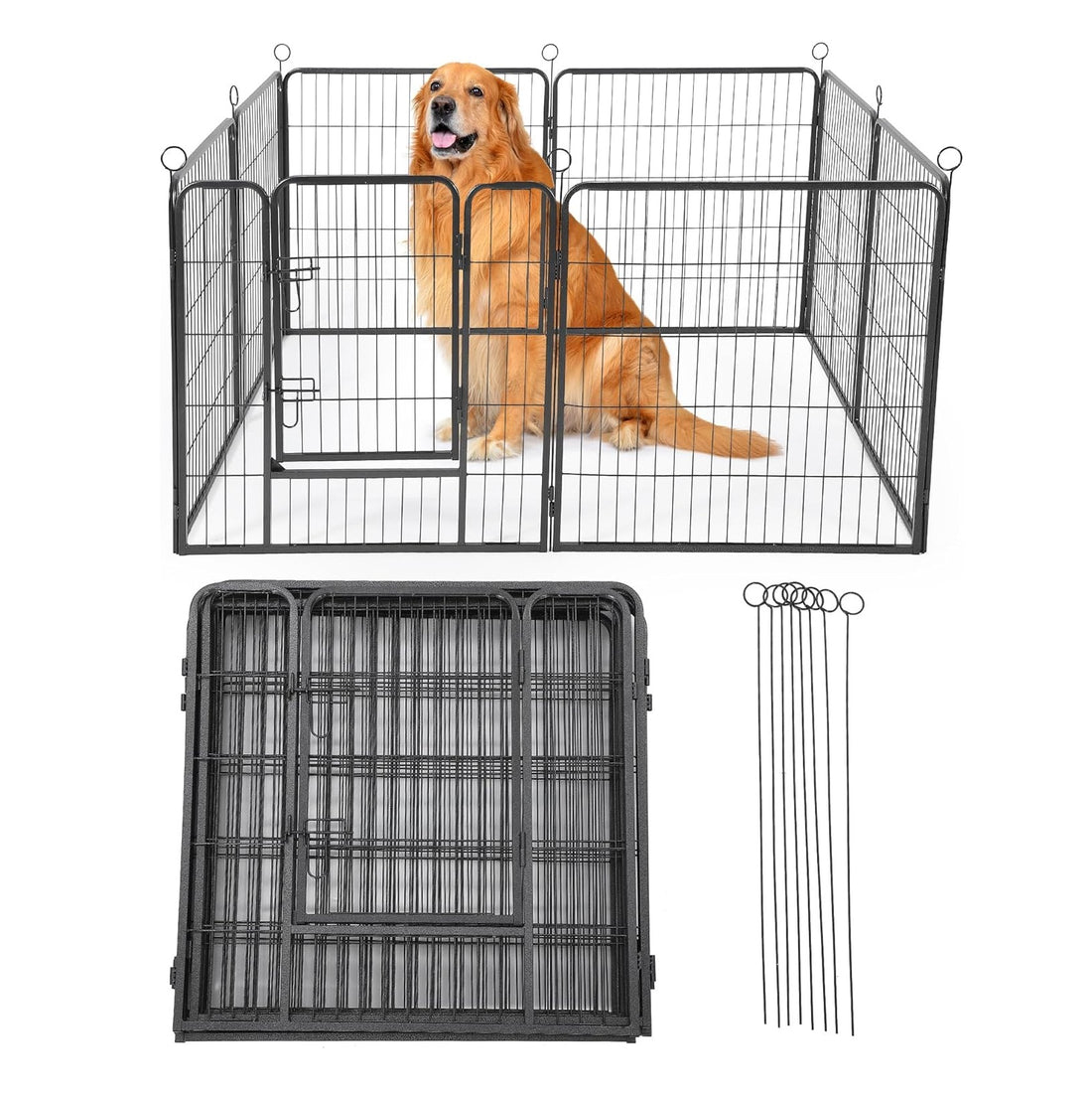 Garvee Outdoor Dog Playpen, Heavy Duty Metal Pet Exercise Pen, Metal Dog Fence with Gate, Pet Fence for Large/Small Dogs, Portable Dog Fence for RV Camping, Yard, Garden,40"H, 8 Panels