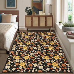 Garvee Modern Living Room Rugs 8x10 Washable Floral Print Non-Slip Black - Yellow/Black