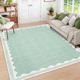 Garvee Modern Green 8x10 Scalloped Washable Area Rugs for Living Room, Solid Rug for Bedroom Girls, Non Slip Throw Carpet With Rubber Back, Soft Dorm Nursery ScallopedRugs for Dining Room - Green