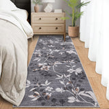 Garvee Washable Kitchen Runner Rug 2x6 Non Slip Floral Low Pile Grey for Bathroom Laundry Entryway - Gray