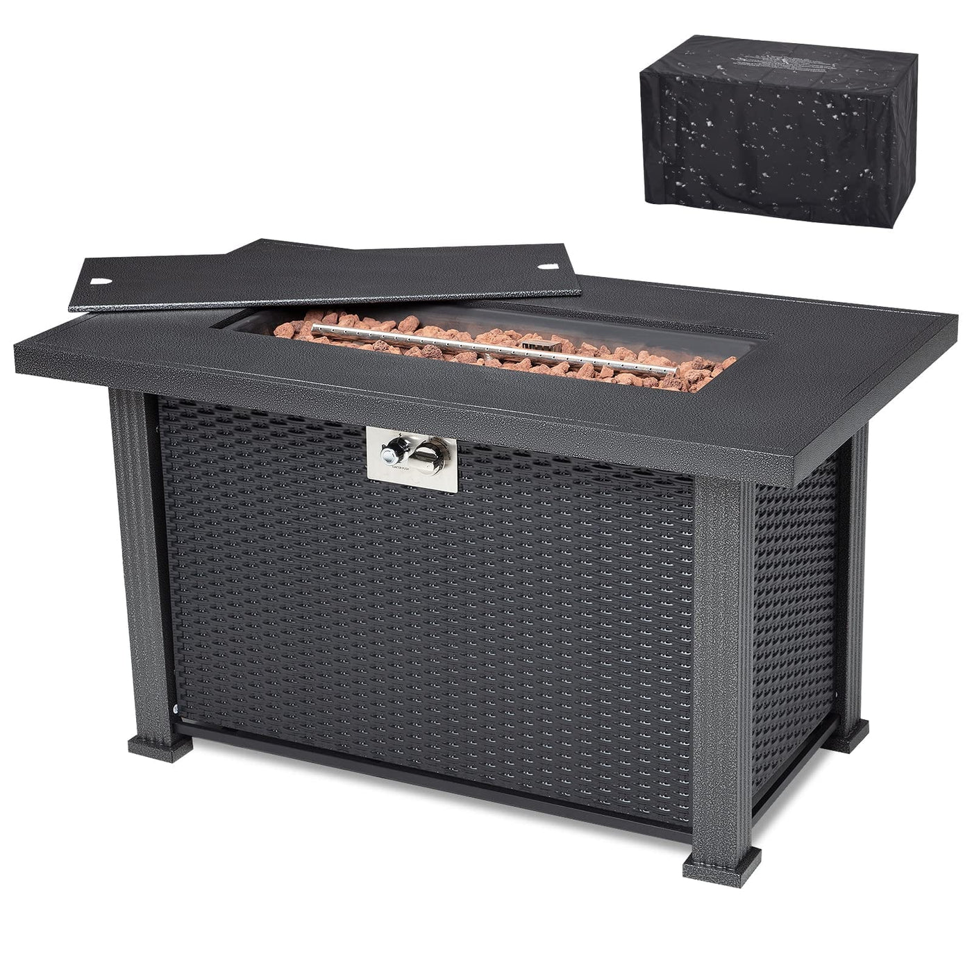 GARVEE 44 Inch Propane Fire Pit Table 50000BTU Rectangle Table with Cover
