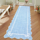 Garvee Scalloped Bow Rug Solid Blue Washable 2x6 Non Slip for Living Room Dorm Nursery Bedroom Hallway - Blue