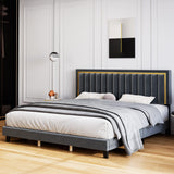 Garvee Queen Size Platform Bed Frame, Velvet Upholstered Bed with Adjustable Tufted Headboard and Noise Free Design, Strong Wood Slats Support No Box Spring Needed for Bedroom in Gray - Dark Gray