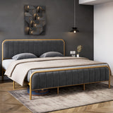 Garvee Queen Gold Platform Bed Frame + Velvet Tufted Upholstered Headboard + 10.2” Under Bed Storage + Durable Metal Mattress Foundation + Wood Slats Support + No Box Spring Needed + Grey - Gray