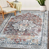 Garvee Area Rug 5x7 Boho Oriental Area Rug Ultra-Thin Washable Vintage Area Rug Non-Slip Non Shedding Area Rug Low-Pile Indoor Throw Rug for Bedroom Living Room (Rust) - Brown & Khaki