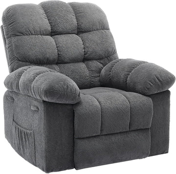 Garvee Manual Recliner Chair for Living Room, Overstuffed Fabric Reclining Sofa with Side Pockets, Ergonomic Upholstered Lazy Chair with Q235 Steel Frame for Adults (Grey)