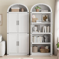 Garvee 71.6" Modern Fluted Wooden Arched Bookcase with Doors, 5-Tier Storage Organizer Cabinet for Living Room, Dining Room, Office, Whitee