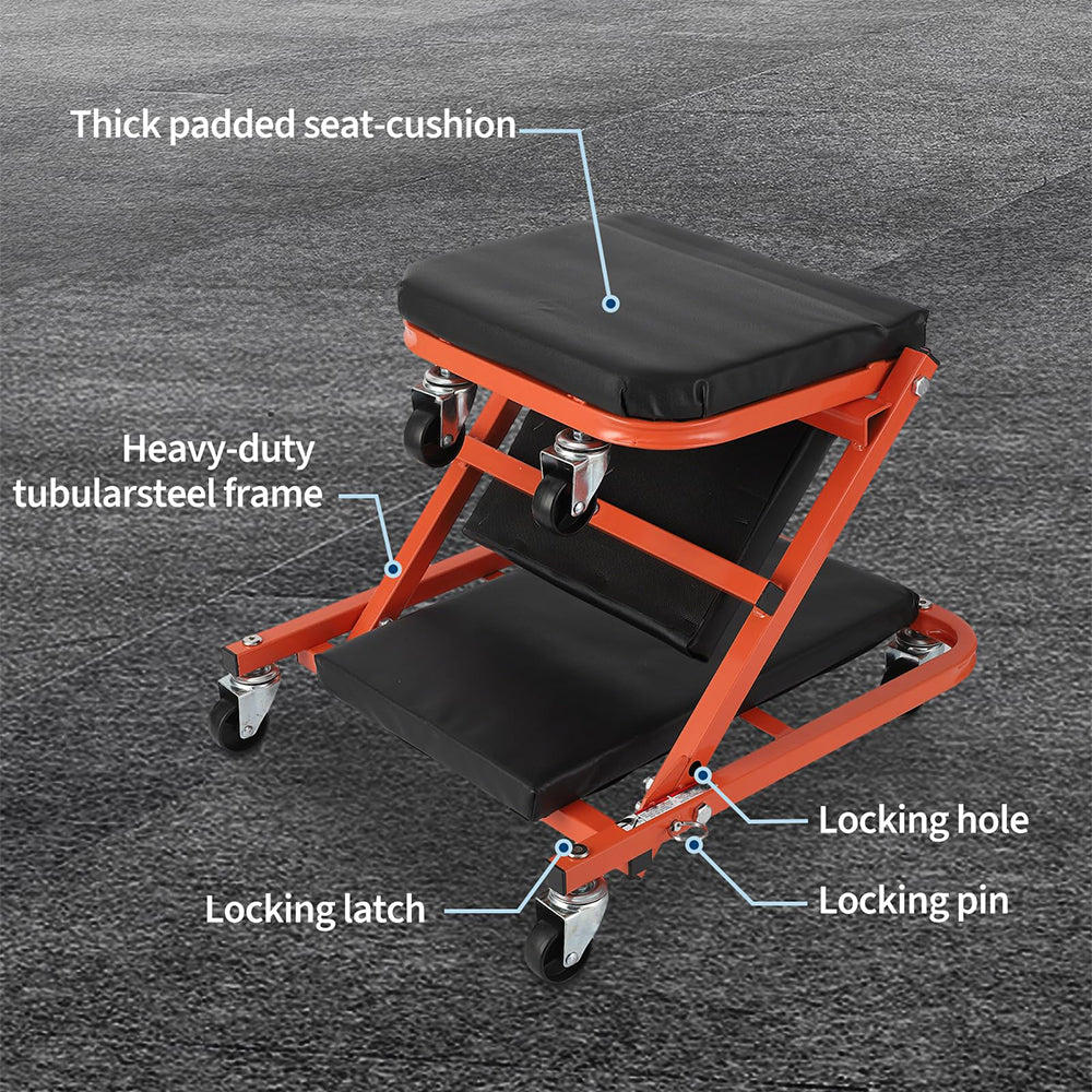 Garvee 36" Z-Creeper Seat on Wheels, Foldable Garage Creeper Shop Seat, 330 LBS Capacity, Black