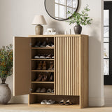 Garvee 31.5 Inch Shoe Cabinet with Adjustable Shelves, Wooden Shoe Organizer for Entryway & Living Room, Natural Wood, Large Storage - Natural Wood