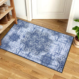 Garvee Small Area Rug 2x3 Medallion Vintage Rugs Non-Slip Backing Entryway Rug Stain Resistant Low Pile Ultra-Thin Carpet Rug for Bathroom Bedroom Living Room - Navy Blue