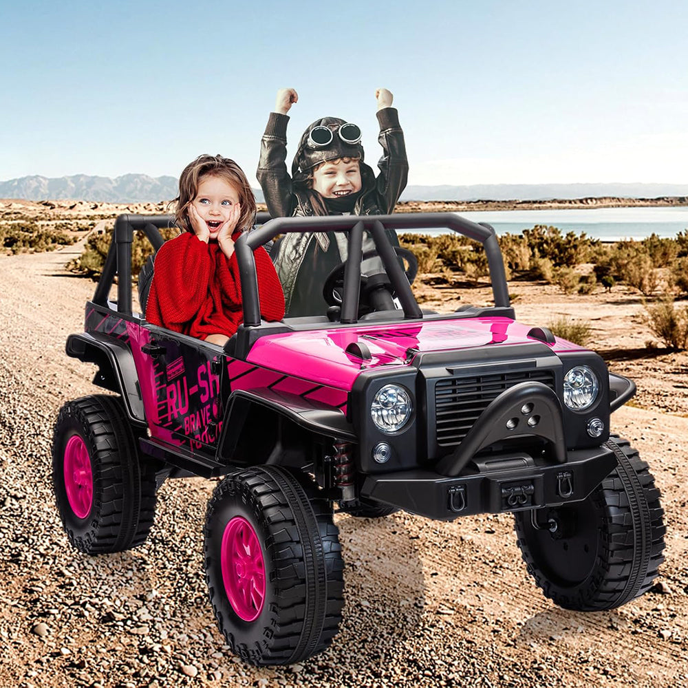 Garvee Ride - P Series: 2-Seater Ride On Truck for Kid, 24V Battery Powered Kids Car with Remote Control, 19" Extra Wide Seat, 2 Motors, Led Light, Enhanced Suspension - Rose