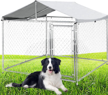 Garvee 6.6ft Heavy Duty Dog Kennel with Pointed Roof, Indestructible Large Kennel Indoor&Outdoor, Dog Enclosure Outside with UV-Resistant Cover for High Anxiety Dogs, Rabbits, Chicken Farming