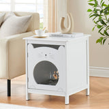 Garvee Cat Litter Box Enclosure with Soft Mat, Side Table Pet House with Door, Vent, Cat Litter Box Furniture, Litter Box Furniture, Cute Indoor Furniture Pet Crate (White) - White