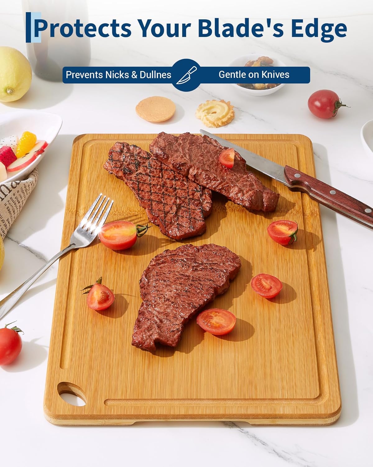 Garvee Bamboo Cutting Board Set of 3 - Heavy Duty, Deep Juice Groove, Carbonized Bamboo, Built-in Handles, Multi-Size, Kitchen Prep & Serving