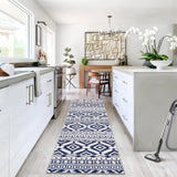 Garvee Boho Runner - 2x6 Washable Vintage Hallway Runner - Ultra-Soft Non-Slip Entryway Rug - Indoor Distressed Throw Carpet - Low Pile Foldable Thin Rug - Blue - Blue