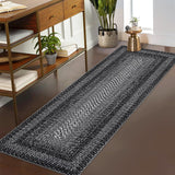 Garvee Bordered Black 2x6 Boho Runner Rug Braided Print Hallway Area Rug Machine Washable Throw Floor Cover Non Slip Moroccan Runner Carpet for Kitchen Farmhouse Rustic Carpet for Living Room Bedroom - Black