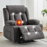 Garvee Recliner Chair 24" Seat Width, Manual Reclining Sofa with Massage and Heat, Comfy Overstuffed Rocking Chair with Side Pockets, Front Pockets and Cup Holder for Living Room, Gray - Gray