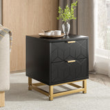 Garvee Nightstand, 2 Drawer Dresser for Bedroom, Blakc Dresser with 2 Drawers, Bedside Furniture, Night Stand, End Table with Gold Frame for Bedroom, Living Room - Black