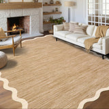 Garvee Scalloped Washable Rug 6x9 Non Slip Soft Low Pile Stain Resistant Light Brown for Living Room Bedroom Nursery - Camel