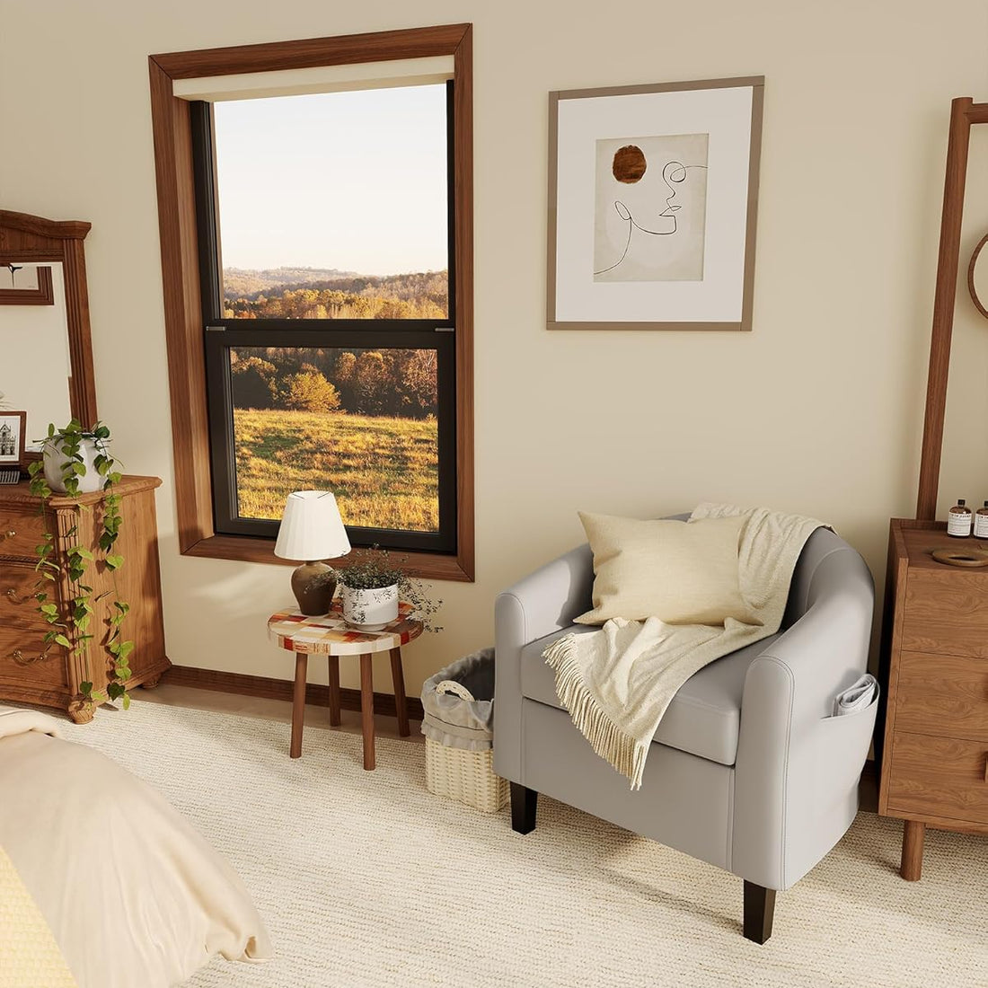 Garvee Accent Barrel Chairs Living Room Chairs, Faux Leather Upholstered Club Armchairs with Soft Padded Seat for Bedroom Reading Waiting Room, Gray