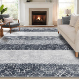 Garvee Boho Grey 9x12 Area Rug Geometric Washable Carpet with Non-Slip Backing, Foldable Neutral Grey Rug for Living Room, Bedroom, Dining Room, Farmhouse - Gray